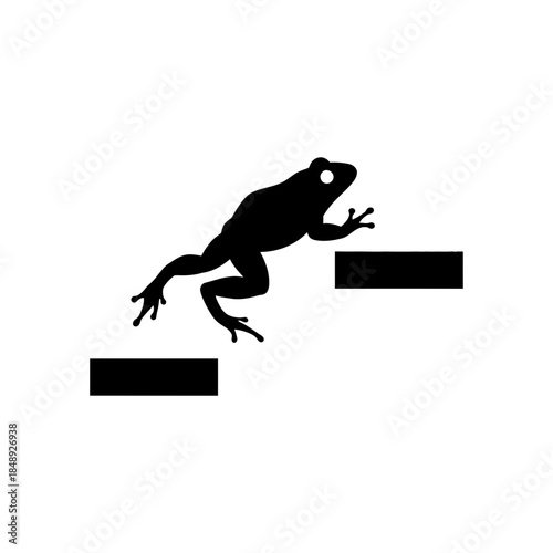 Frog leap between offset platforms silhouette vector illustration
