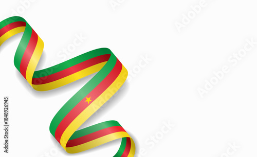 Cameroon flag stylized wavy ribbon, symbolizing national pride, celebration, or cultural identity. Vector illustration.