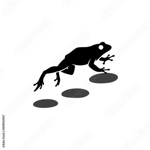 Frog leap across stepping stones silhouette vector illustration