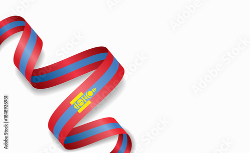 Mongolian flag stylized wavy ribbon, symbolizing national pride, celebration, or cultural identity. Vector illustration.