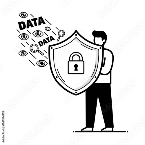Data Privacy Shield: Man Protecting Personal Information from Surveillance Eyes
