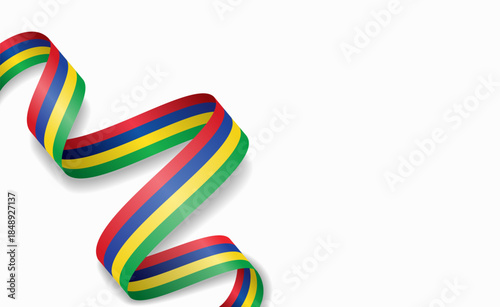 Mauritius flag stylized wavy ribbon, symbolizing national pride, celebration, or cultural identity. Vector illustration.