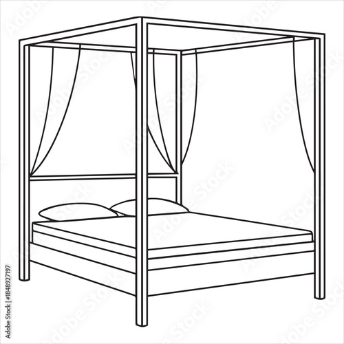 sketch of a canopy bed line art coloring page