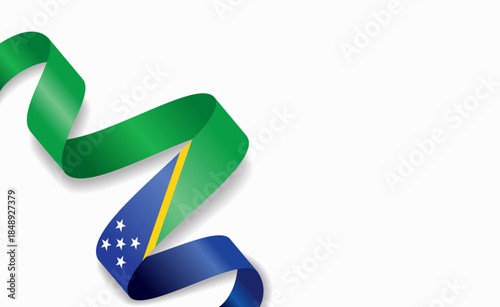 Solomon Islands flag stylized wavy ribbon, symbolizing national pride, celebration, or cultural identity. Vector illustration.