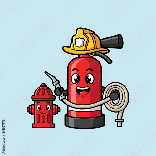 cartoon fire hydrant with a fireman hat and a hose