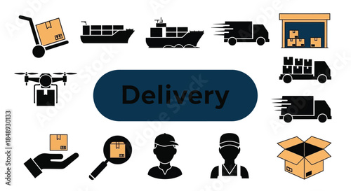 Delivery Services Icons Set with Shipping and Logistics Symbols