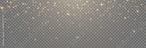 Gold glitter light banner. Magic dust background. Star particle bg. Christmas Holiday golden confetti. Fairy bulb. Glow shine bokeh. Winter Celebration frame. Luxury party. Vector illustration