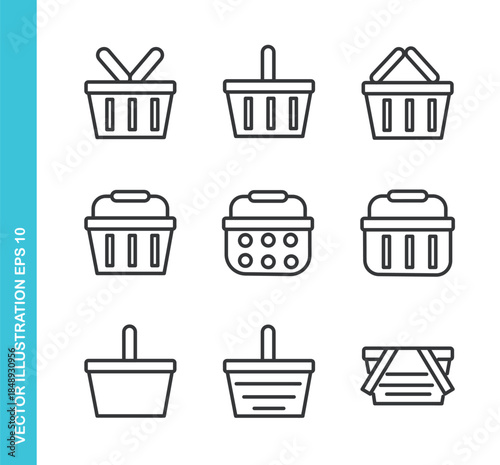 Set of Shopping Basket Icons. Thin Line Symbol Elements Collection