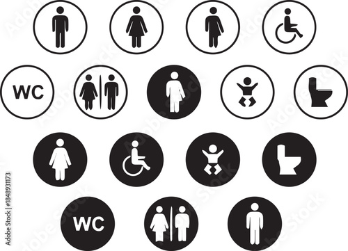 Toilet icons set, man and woman symbol, toilet signs, WC toilet signs, vector