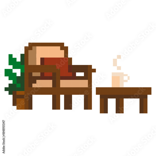Minimal Wooden Chair Table Pixel