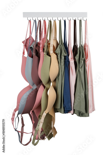 Womens bras and lingerie collection on hanger