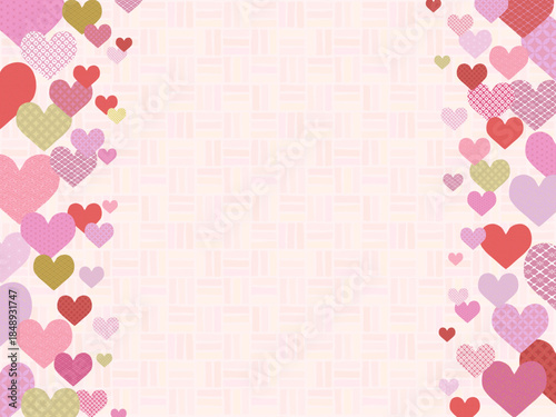 ハートの背景⑩和柄_左右_ピンク算木くずし