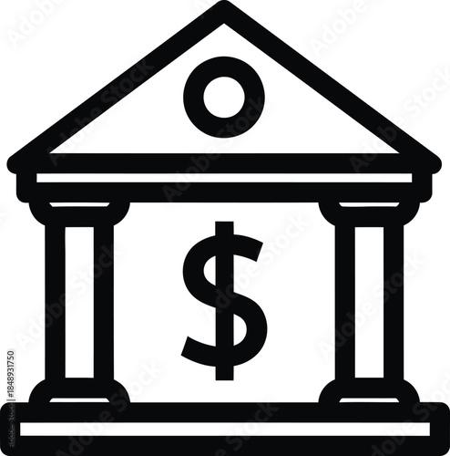 Bank building icon with dollar sign
