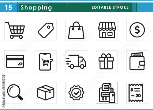 15 Shopping Line Icons Set