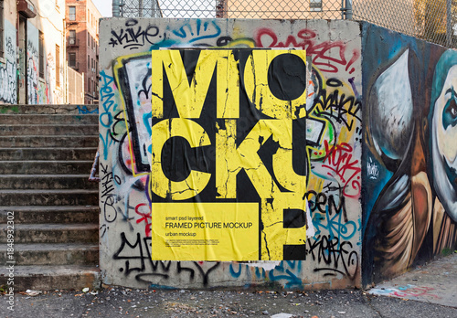 Poster mockup on graffiti wall