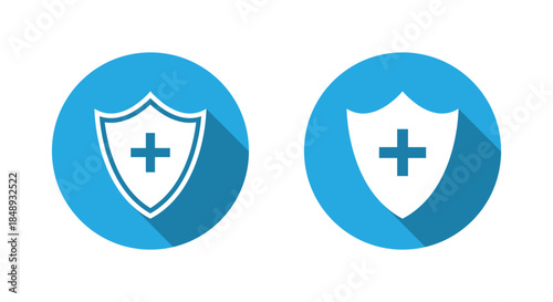 Shield with medical cross sign icon. Healthcare protection symbol with long shadow