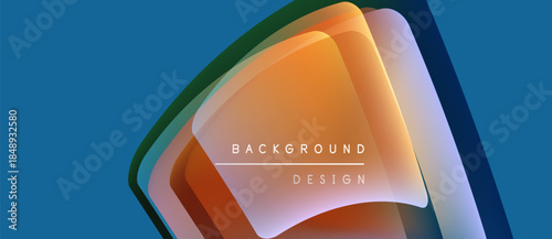 Abstract layered shapes, vibrant colors, modern design. Gradient hues create dynamic visual effect. Text reads background design.