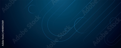 Dark blue gradient abstract background with glowing geometric lines decoration. Modern and futuristic background concept for cover, brochure, banner and website. EPS. 2