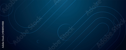 Dark blue gradient abstract background with glowing geometric lines decoration. Modern and futuristic background concept for cover, brochure, banner and website. EPS. 3