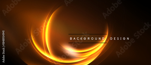 Abstract orange glow swirls over dark background. Text reads background design. Minimalist, modern aesthetic. Warm tones dominate composition.