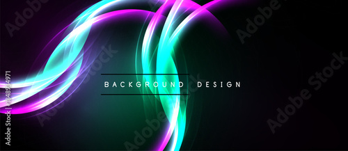 Abstract flowing lines, vibrant colors, dark background. Modern design element, dynamic curves, smooth gradients. Elegant visual presentation.