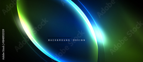 Abstract design features flowing lines, vibrant gradients. Dark background emphasizes bright curves, creating dynamic visual effect. Modern, sleek presentation.
