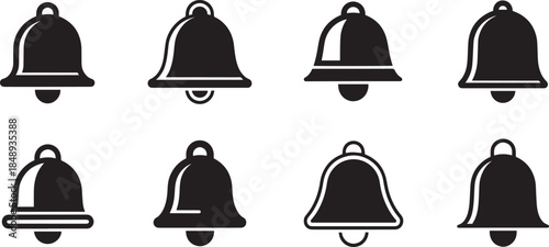 Notification Bell Icons Set – Alert, Mute and Ring Symbols in Black and White