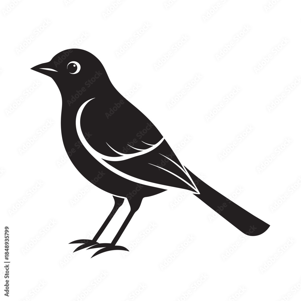 Obraz premium Flat Style Nightingale Singing Bird Silhouette Design