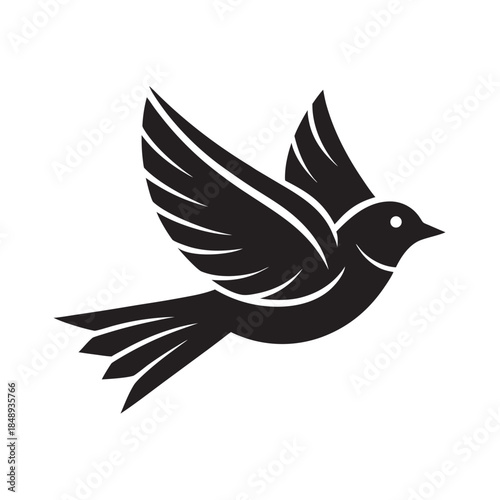 Flat Style Skylark Flying Bird Silhouette Illustration