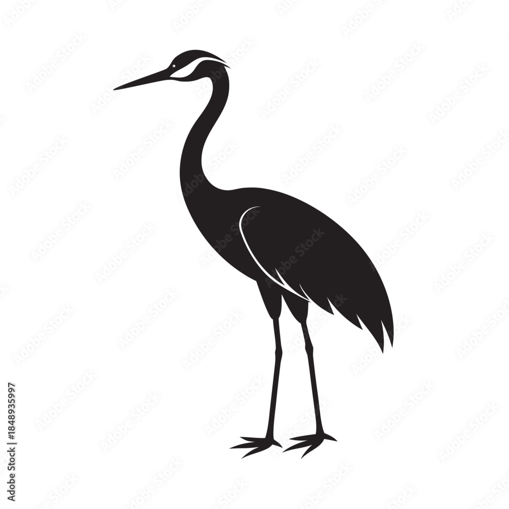 Fototapeta premium Flat Style Crane Standing Bird Silhouette Artwork