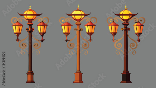 Set of Mid-Century Retro Street Lamps with Round Globe Lights