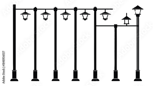 Set of Mid-Century Retro Street Lamps with Round Globe Lights