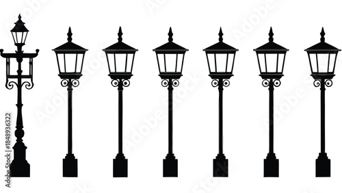 Set of Mid-Century Retro Street Lamps with Round Globe Lights