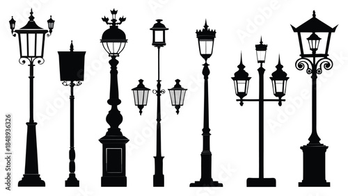 Set of Mid-Century Retro Street Lamps with Round Globe Lights