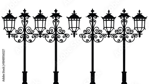 Set of Mid-Century Retro Street Lamps with Round Globe Lights