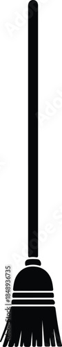 Vector black broom silhouette illustration for cleaning and domestic tasks