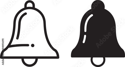 Notification Bell Icons Set – Alert, Mute and Ring Symbols in Black and White