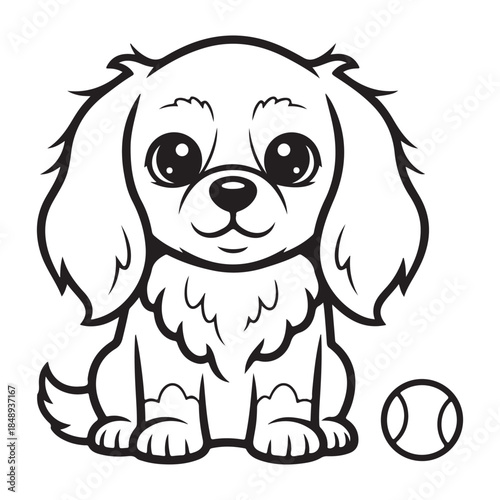 Cute cartoon dog sitting with a ball vector illustration