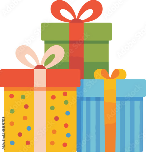 Vibrant Vector Gift Boxes with Ribbons and Bows, Perfect for Celebrations and Gift-Giving Occasions ...
