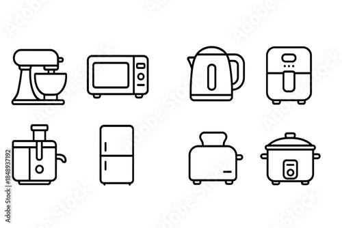 Home appliance line icon set. Kitchen electronics simple line art collection
