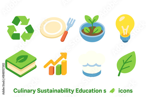 Eco-friendly culinary solid icon set. Sustainability, education, food symbols collection.