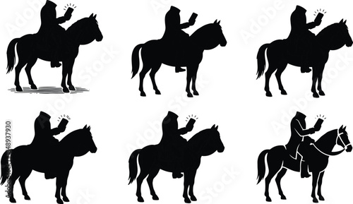 Horse, Rider, Smartphone, Silhouette, Vector, Set, Modern, Technology, Illustration, Concept, Design, Icon