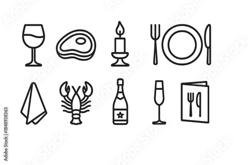 Dining and restaurant outline icon set. Food, dining, cuisine icons collection
