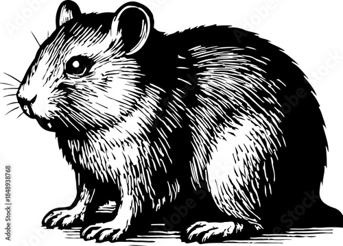 Vintage engraving of a small rodent likely a vole or field mouse.