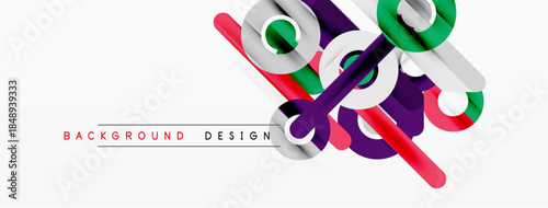 Abstract geometric shapes overlap, creating dynamic visual effect. White background features background design text. Modern, colorful composition.