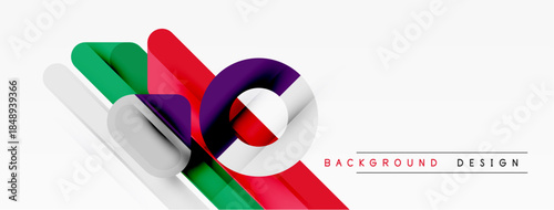 Abstract geometric shapes overlap, creating dynamic composition. Bright colors contrast against white background. Modern design element.