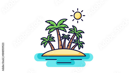 Tropical island getaway with palm trees and sunny weather
