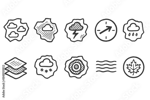 Weather silhouette icon set. Clouds, rain, storm, wind, snow symbols silhouette collection