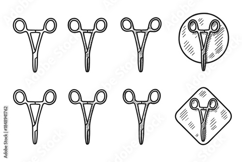 Barber, haircut outline icon set. Scissors, styling tools outline collection