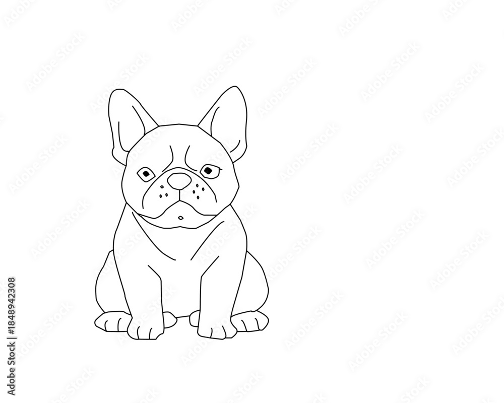 Obraz premium French Bulldog Front View Line Art. Cute Dog Outline Illustration. Minimal Puppy Character Vector. Clean Stroke Animal Drawing Isolated.